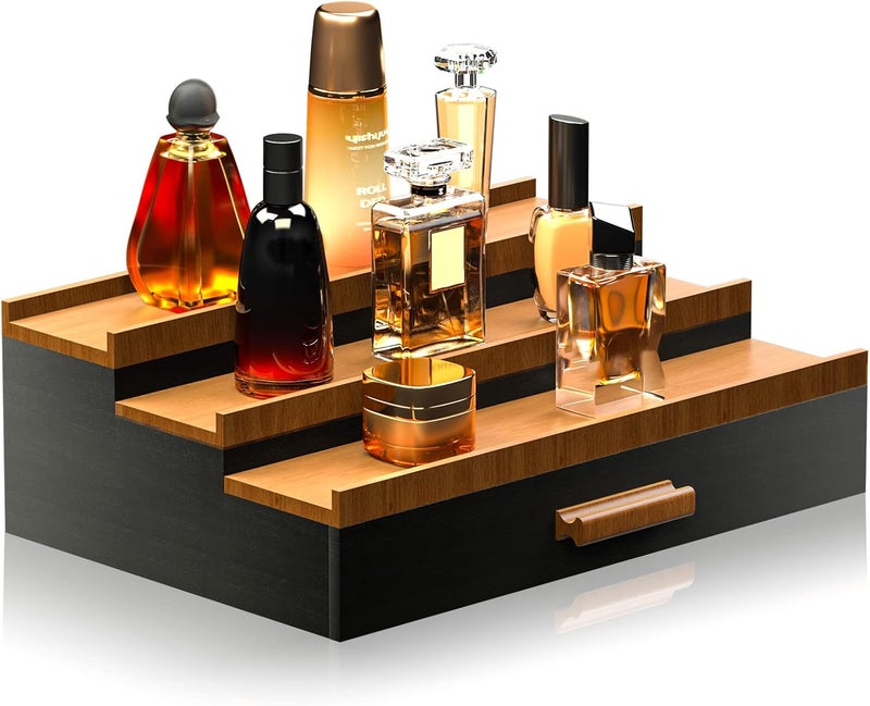 Sephyroth Cologne Organizer for Men 3 Tier of Cologne Display with Drawer Storage Perfume Oragnizer Display,Great Gift for Man(Black Walnut) - Image 1